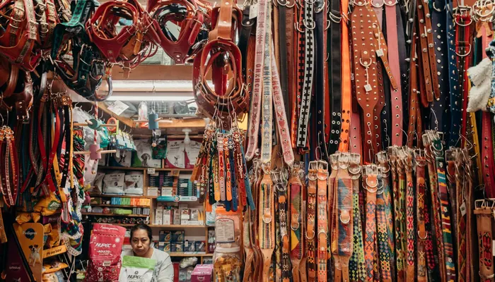 Tuzla petshopları — tezgâhta renkli deri evcil hayvan tasmaları (temsili görsel)